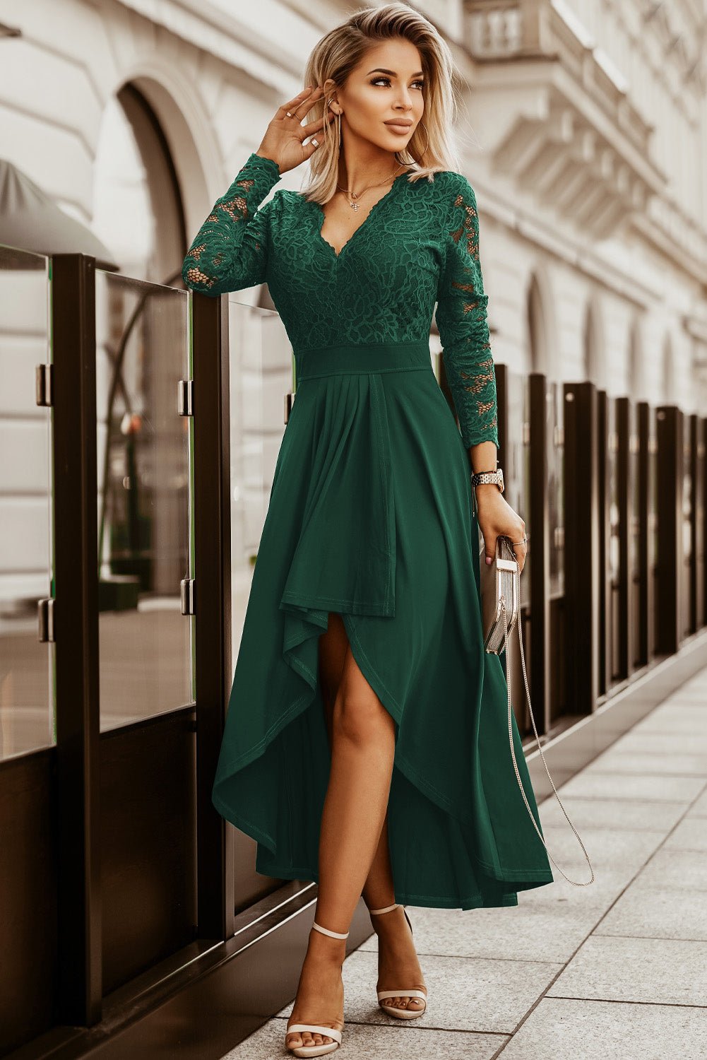 Lace High - Low V - Neck Dress - Flip Flop Dynasty