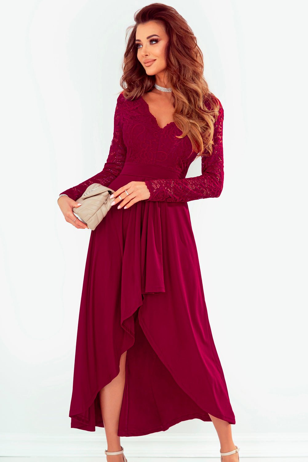 Lace High - Low V - Neck Dress - Flip Flop Dynasty