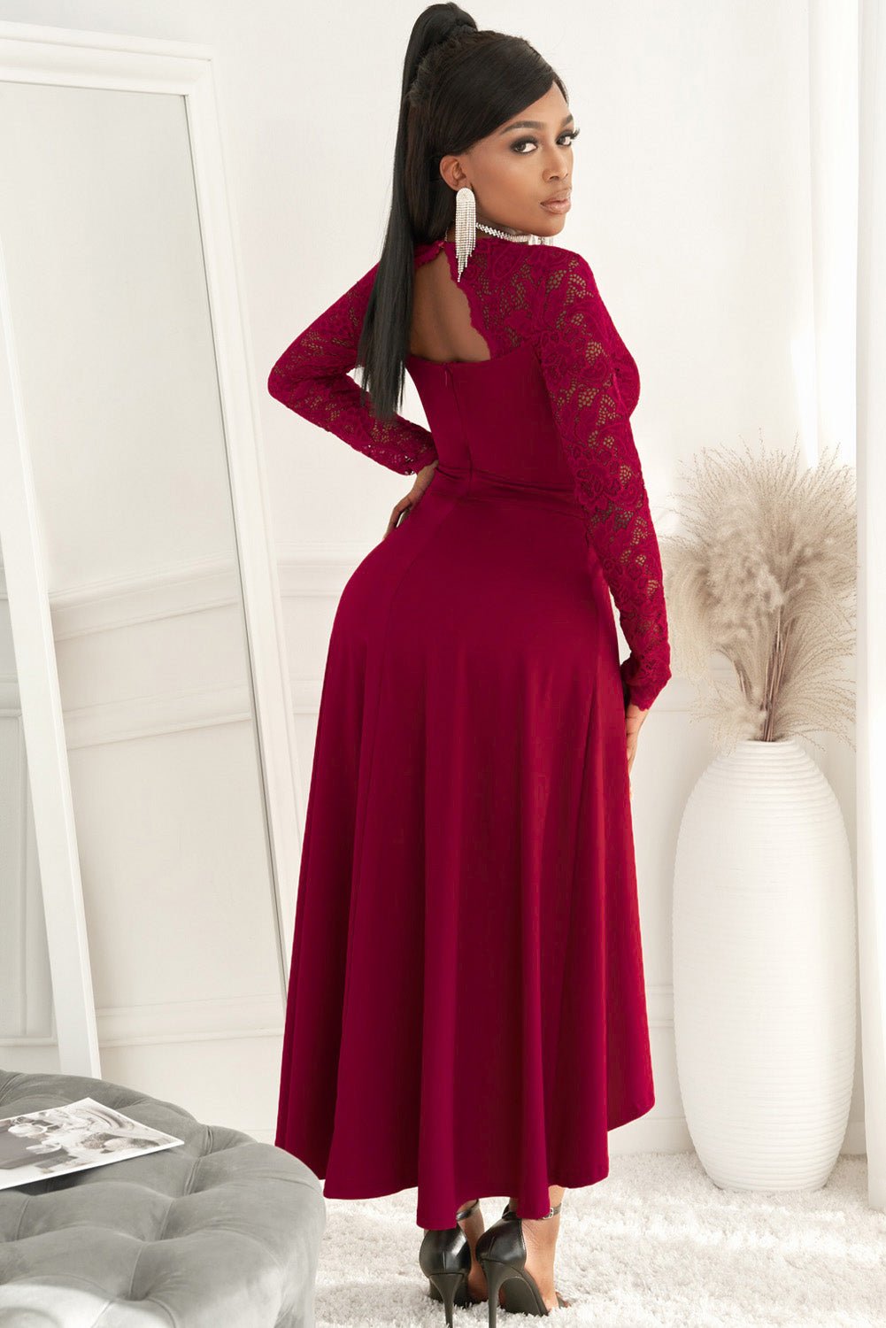 Lace High - Low V - Neck Dress - Flip Flop Dynasty