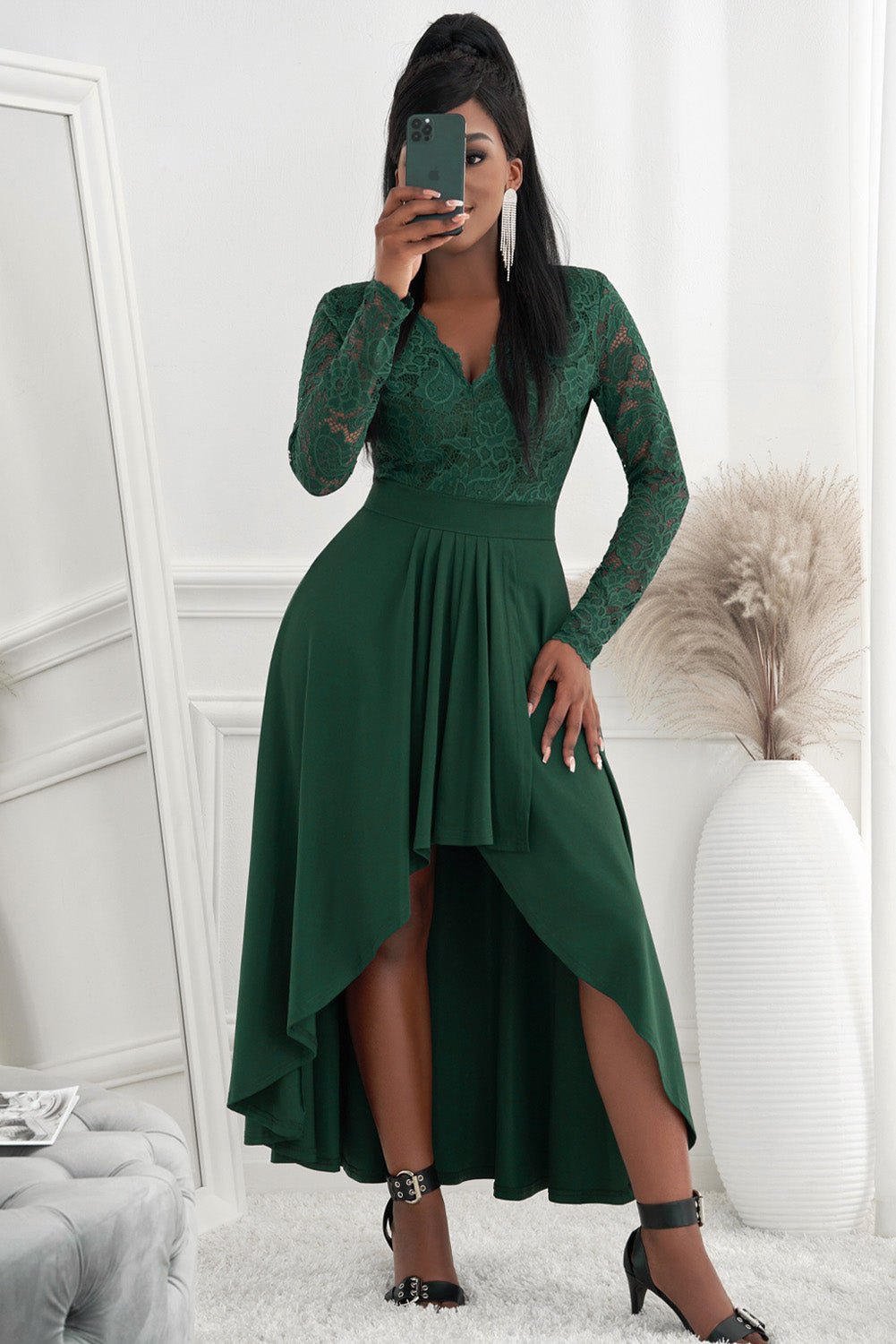 Lace High - Low V - Neck Dress - Flip Flop Dynasty