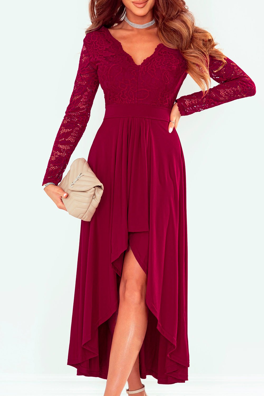 Lace High - Low V - Neck Dress - Flip Flop Dynasty