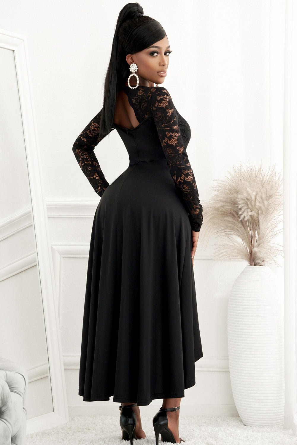 Lace High - Low V - Neck Dress - Flip Flop Dynasty