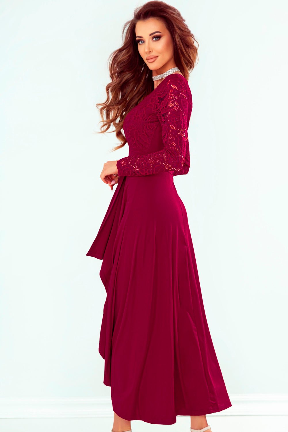 Lace High - Low V - Neck Dress - Flip Flop Dynasty