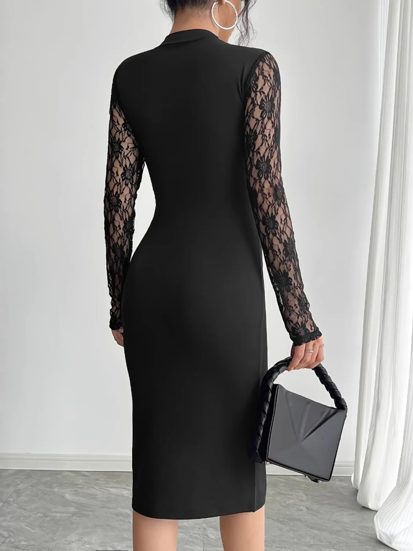 Lace Mock Neck Slit Dress - Flip Flop Dynasty