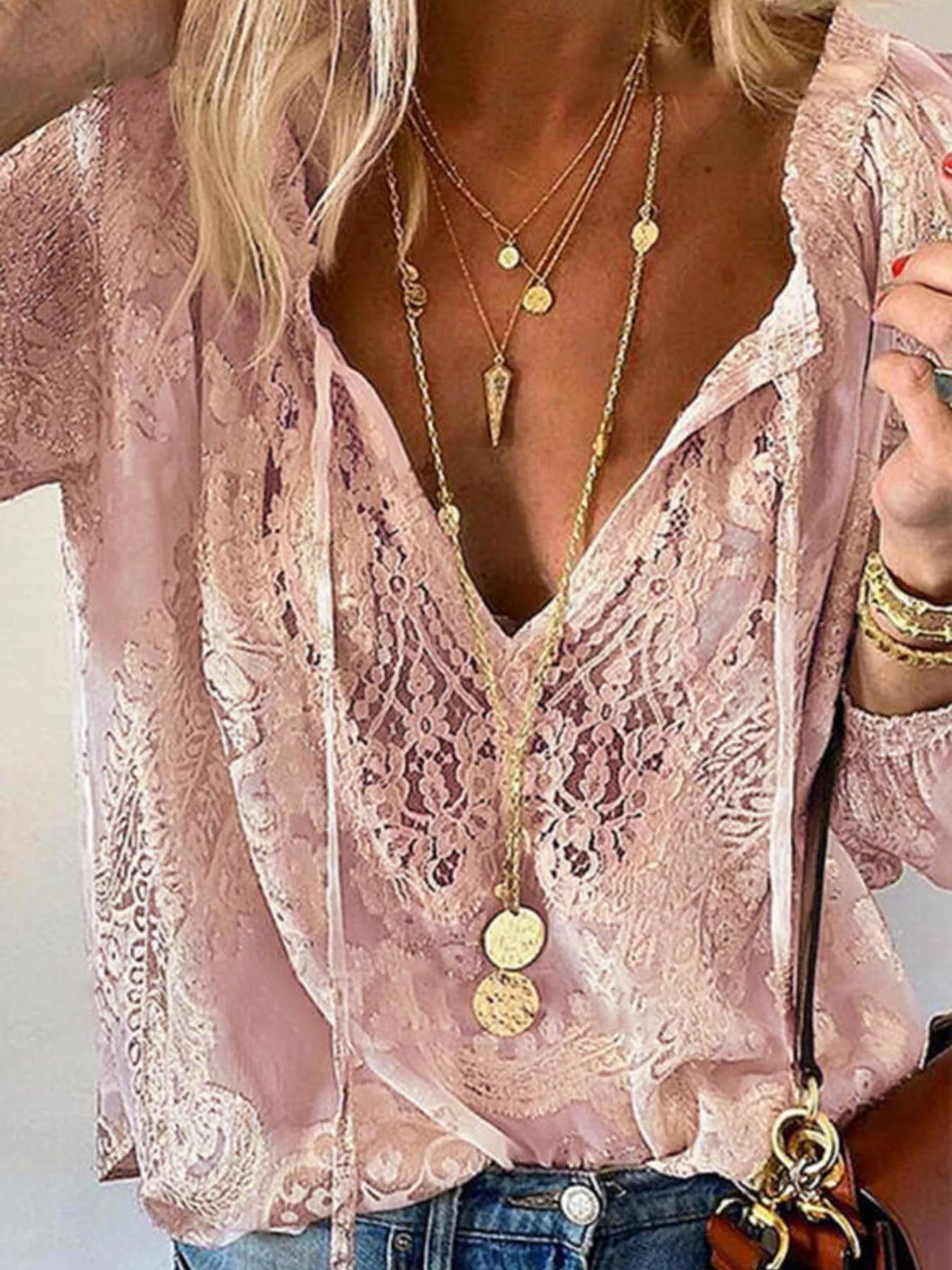 Lace Tie - Neck Blouse - Flip Flop Dynasty