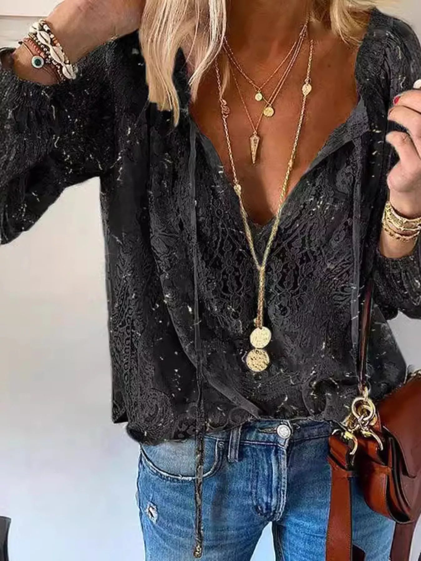 Lace Tie - Neck Blouse - Flip Flop Dynasty