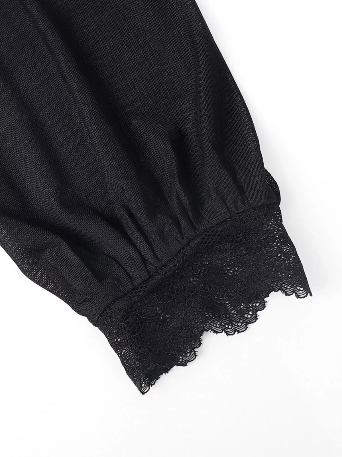 Lace Trim Velvet Sheer Sleeve Blouse - Flip Flop Dynasty