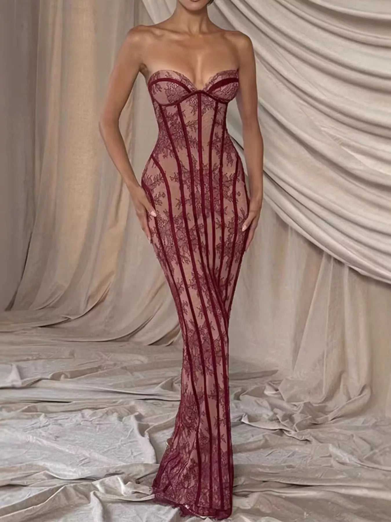 Lace Up Back Strapless Maxi Dress - Flip Flop Dynasty