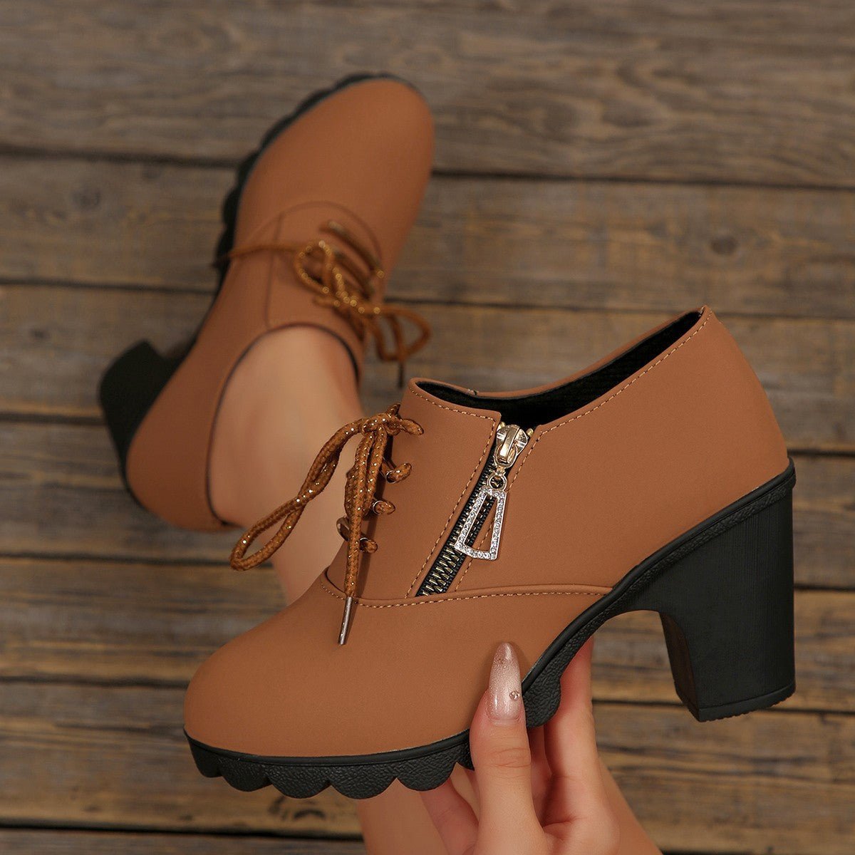 Lace-Up Block Heel Pumps - Flip Flop Dynasty