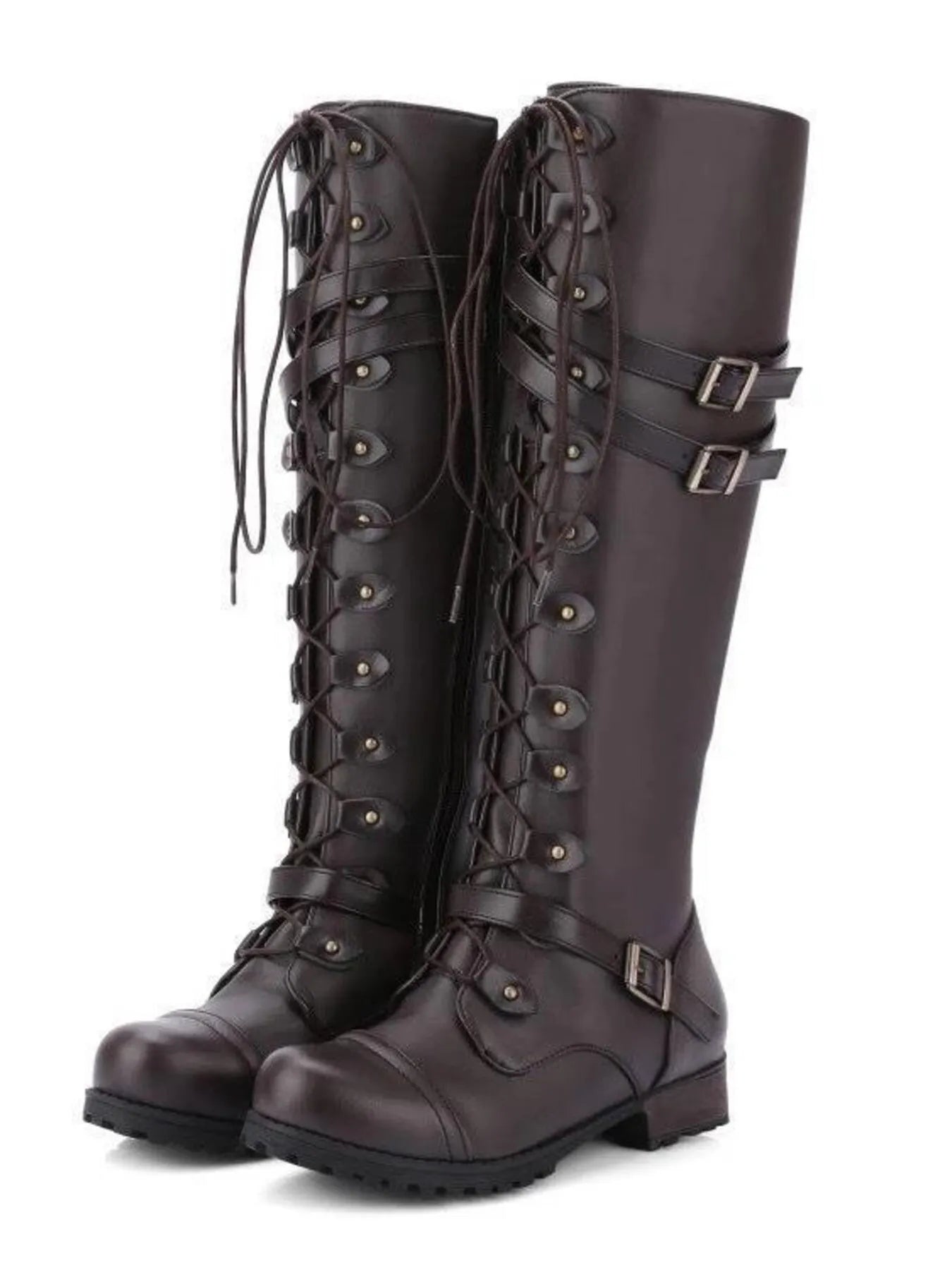 Lace - Up Boots with Buckle Straps - Flip Flop Dynasty
