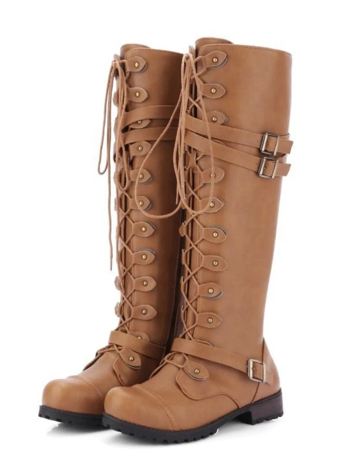 Lace - Up Boots with Buckle Straps - Flip Flop Dynasty