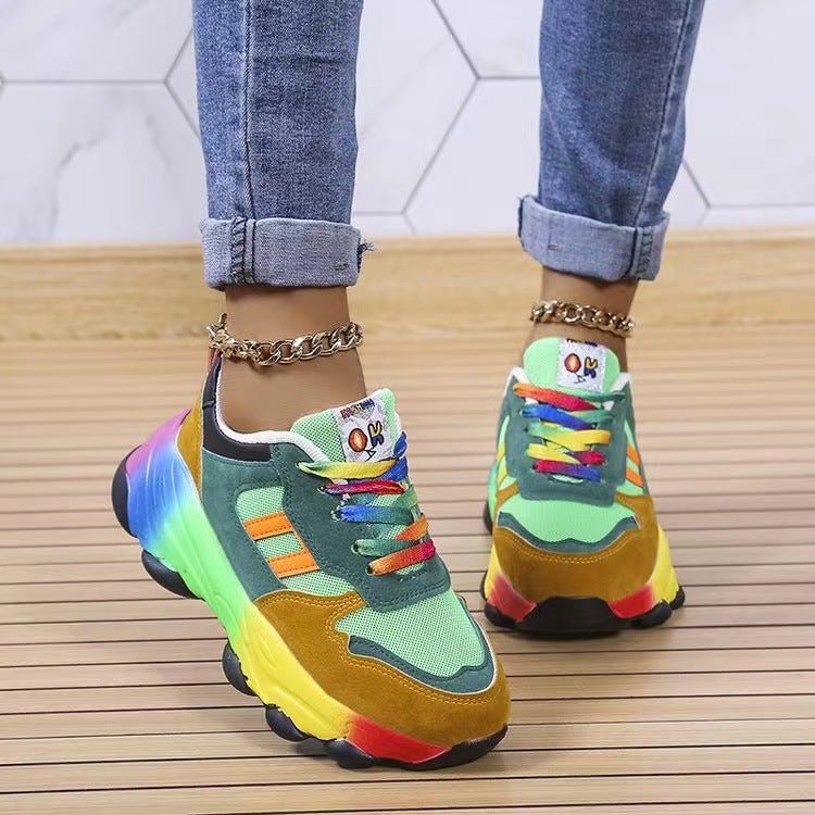 Lace - Up Mesh Round Toe Platform Sneakers - Flip Flop Dynasty