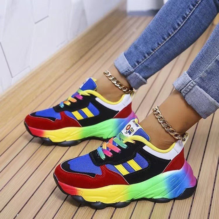 Lace - Up Mesh Round Toe Platform Sneakers - Flip Flop Dynasty