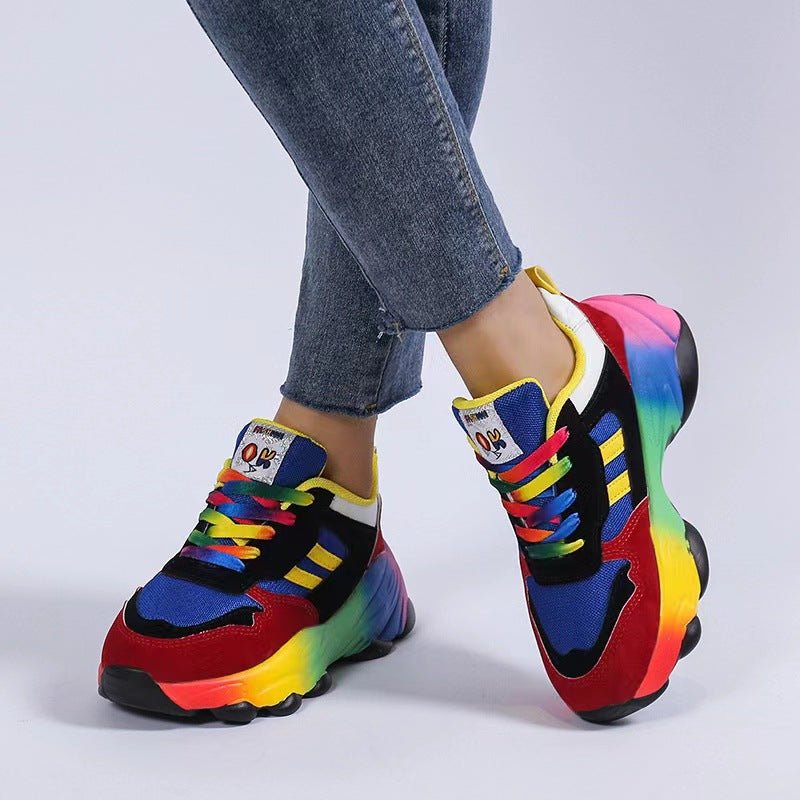 Lace - Up Mesh Round Toe Platform Sneakers - Flip Flop Dynasty