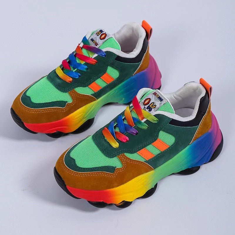 Lace - Up Mesh Round Toe Platform Sneakers - Flip Flop Dynasty
