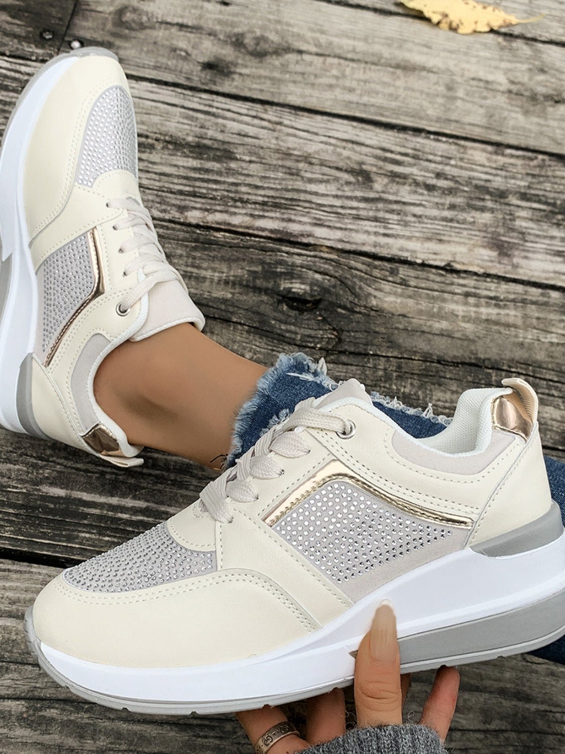 Lace - Up Rhinestone Wedge Sneakers - Flip Flop Dynasty