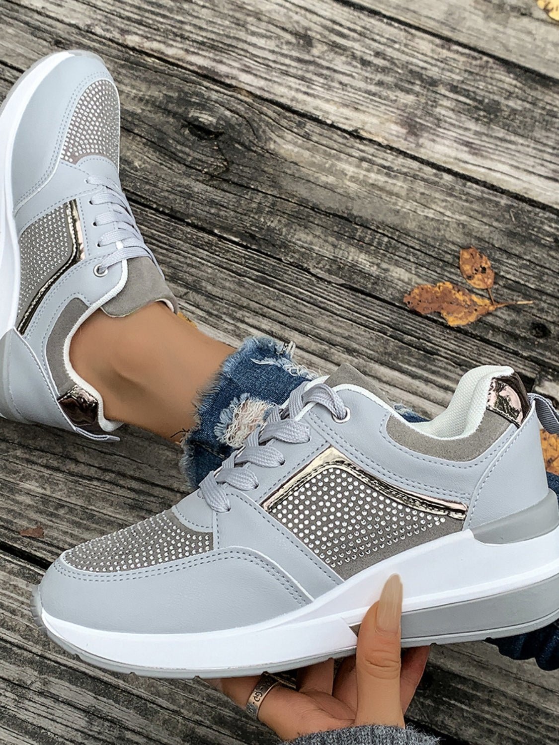 Lace - Up Rhinestone Wedge Sneakers - Flip Flop Dynasty
