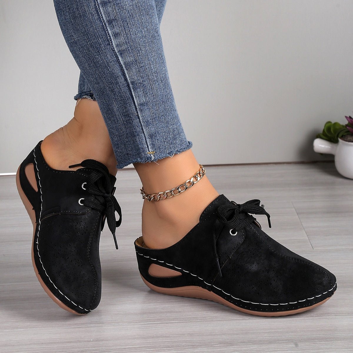 Lace - Up Round Toe Wedge Sandals - Flip Flop Dynasty