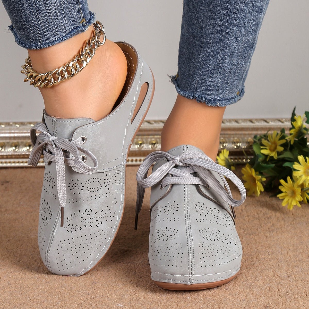 Lace - Up Round Toe Wedge Sandals - Flip Flop Dynasty