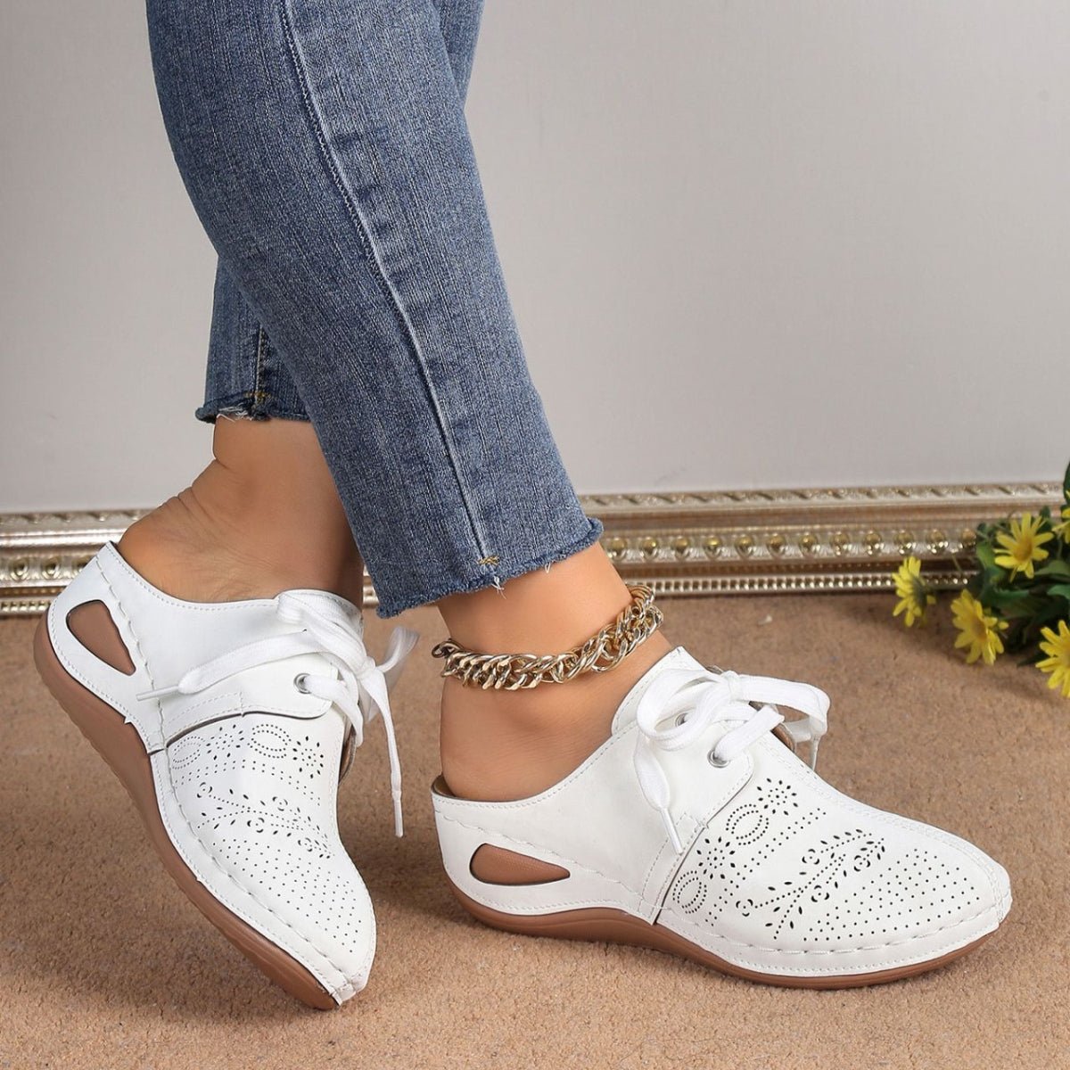 Lace - Up Round Toe Wedge Sandals - Flip Flop Dynasty
