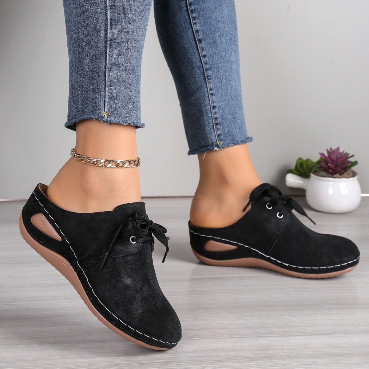 Lace - Up Round Toe Wedge Sandals - Flip Flop Dynasty
