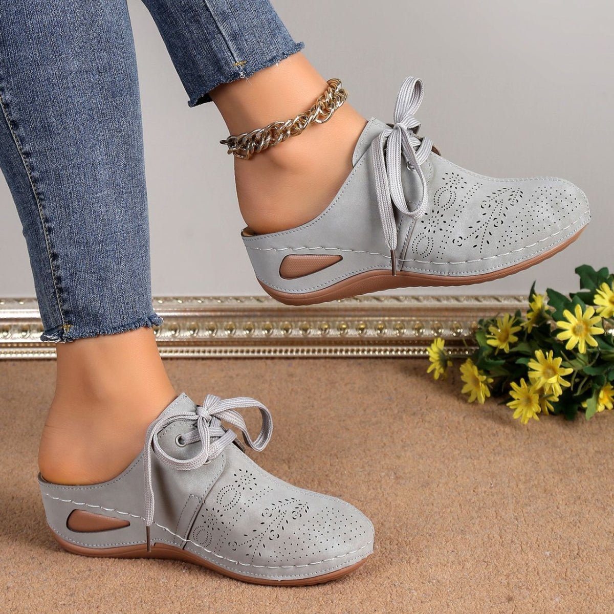 Lace - Up Round Toe Wedge Sandals - Flip Flop Dynasty