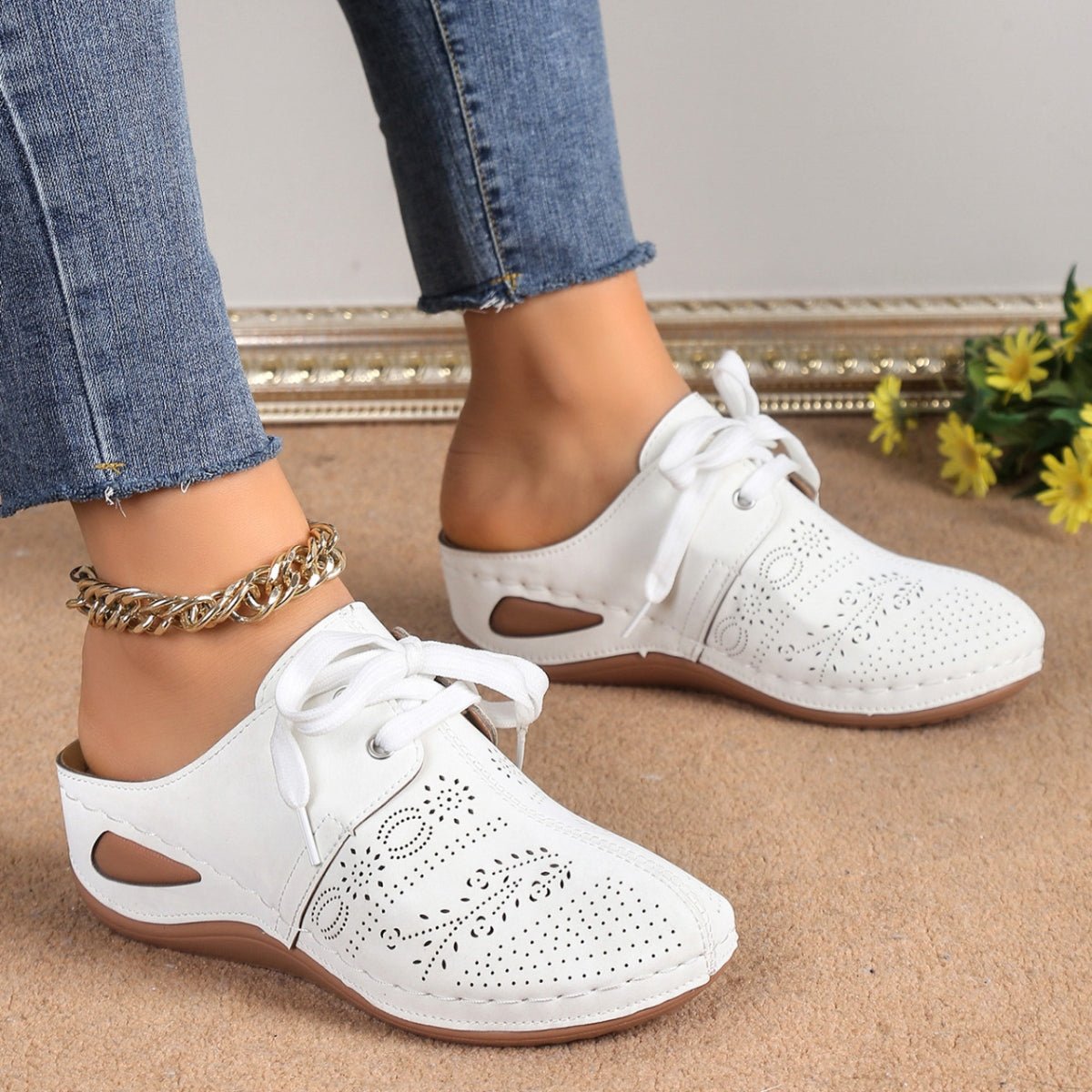 Lace - Up Round Toe Wedge Sandals - Flip Flop Dynasty
