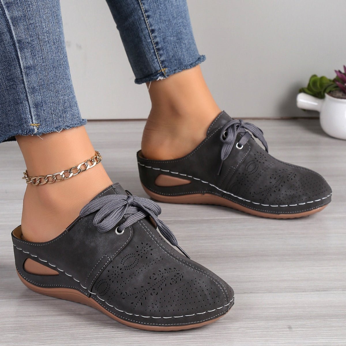 Lace - Up Round Toe Wedge Sandals - Flip Flop Dynasty