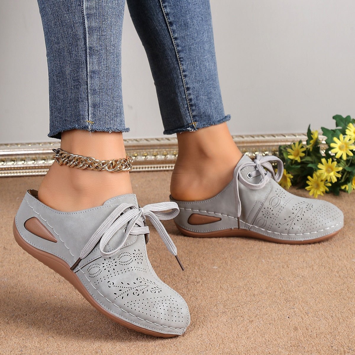Lace - Up Round Toe Wedge Sandals - Flip Flop Dynasty