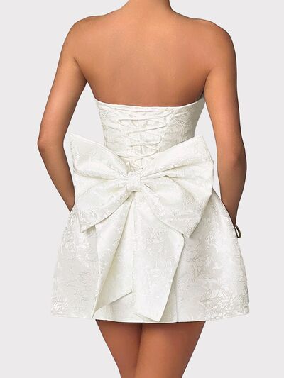Lace - Up Sleeveless Satin Mini Dress with Bow - Flip Flop Dynasty