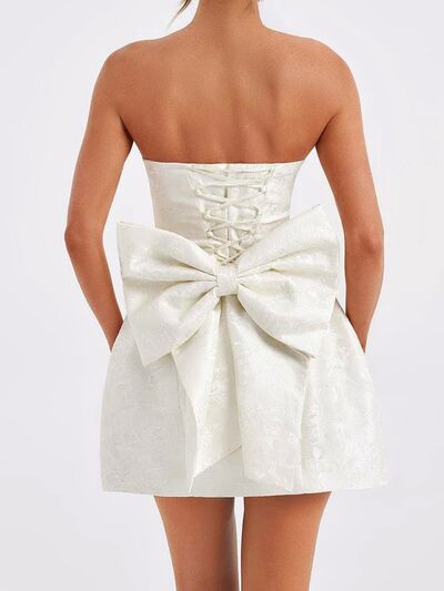 Lace - Up Sleeveless Satin Mini Dress with Bow - Flip Flop Dynasty