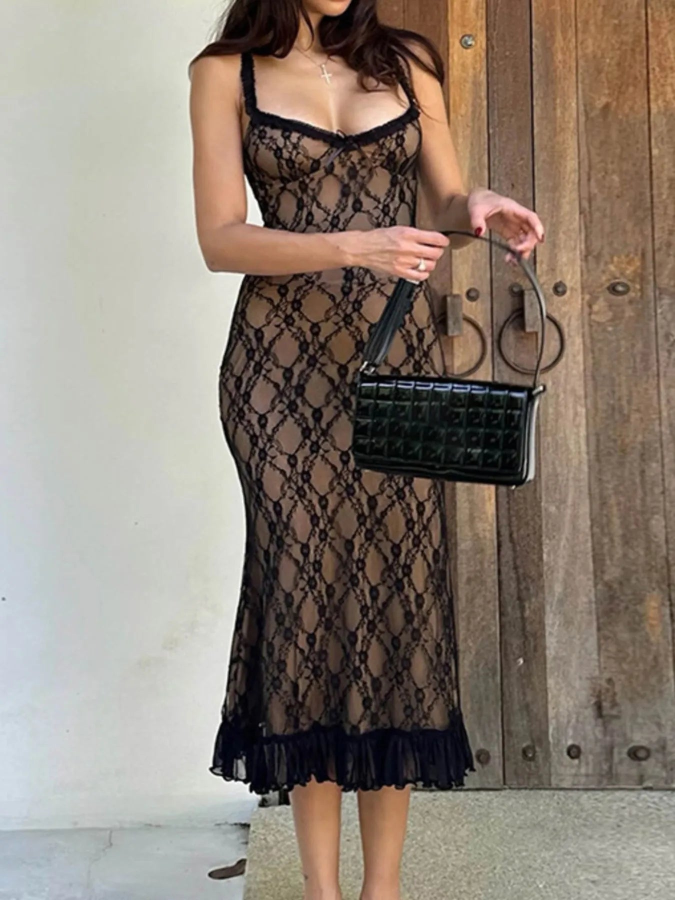 Lace V - Neck Midi Cami Dress - Flip Flop Dynasty