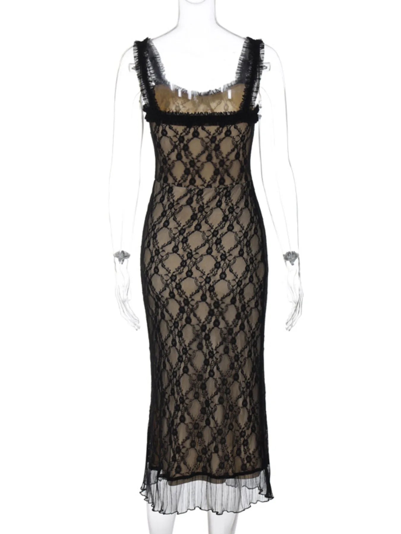 Lace V - Neck Midi Cami Dress - Flip Flop Dynasty