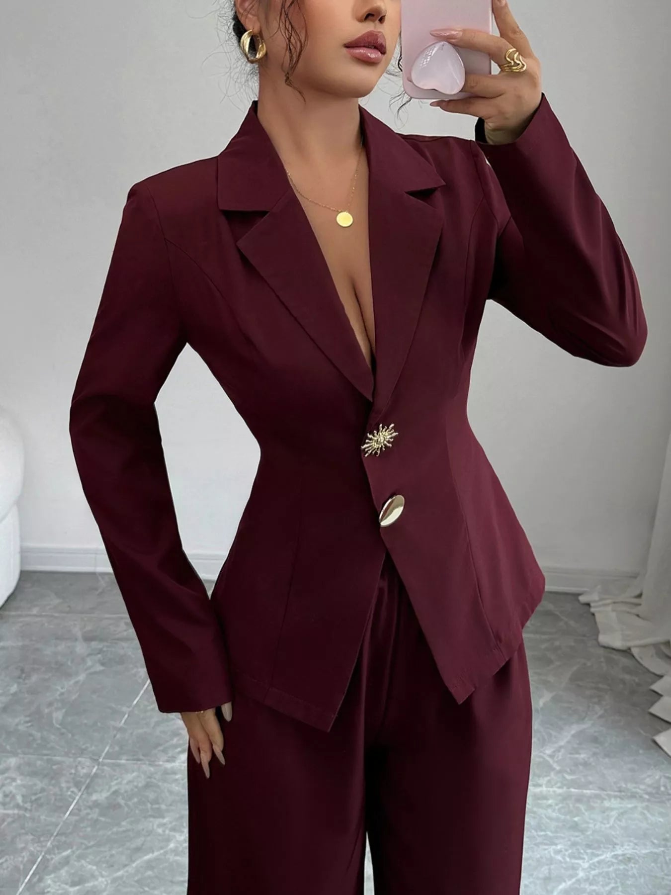 Lapel Collar Blazer & Wide Leg Pants Set - Flip Flop Dynasty
