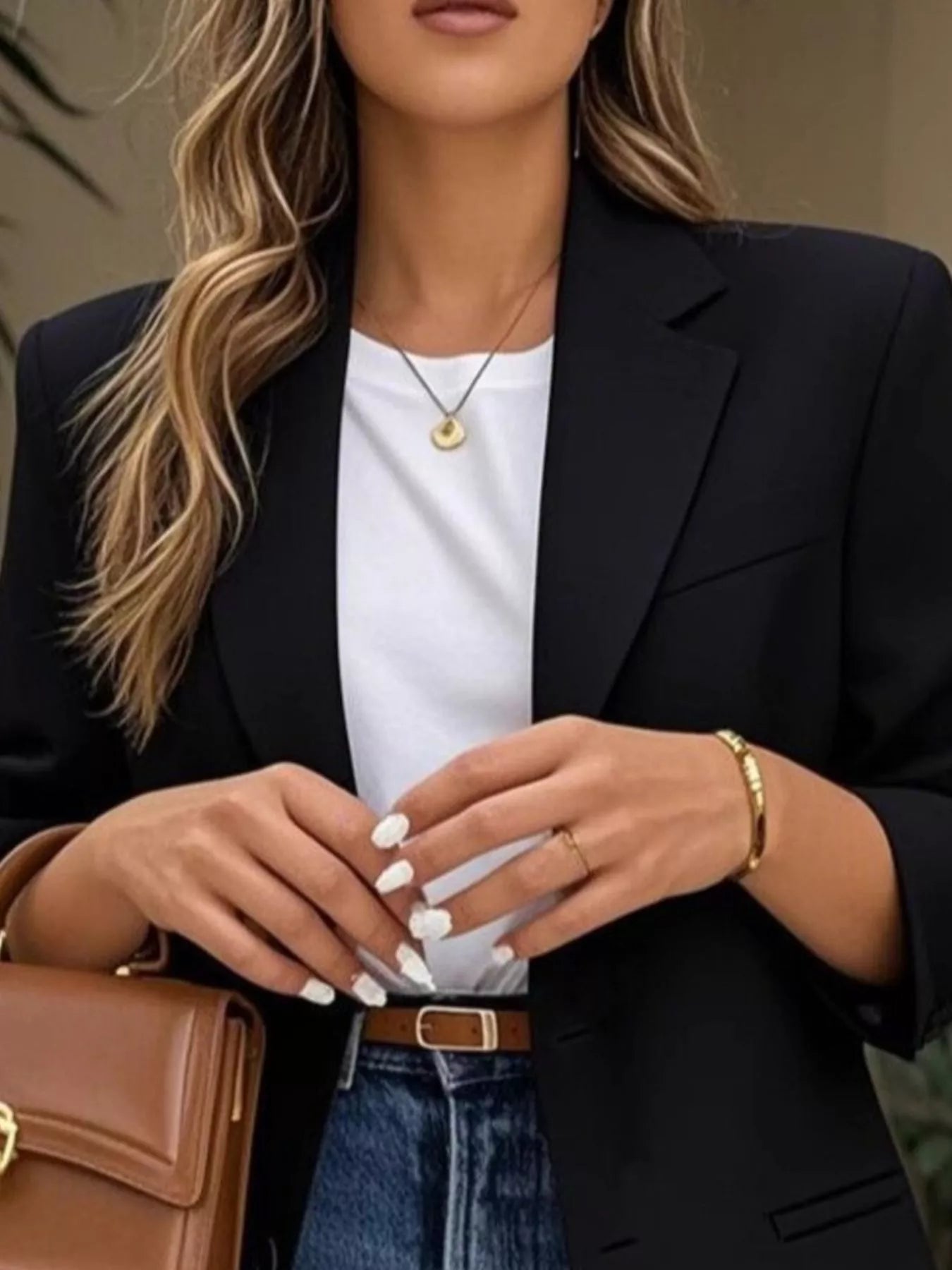 Lapel Collar Long Sleeve Blazer - Flip Flop Dynasty