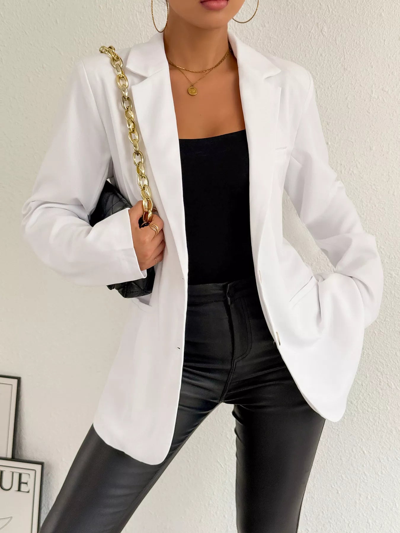 Lapel Collar Long Sleeve Blazer - Flip Flop Dynasty