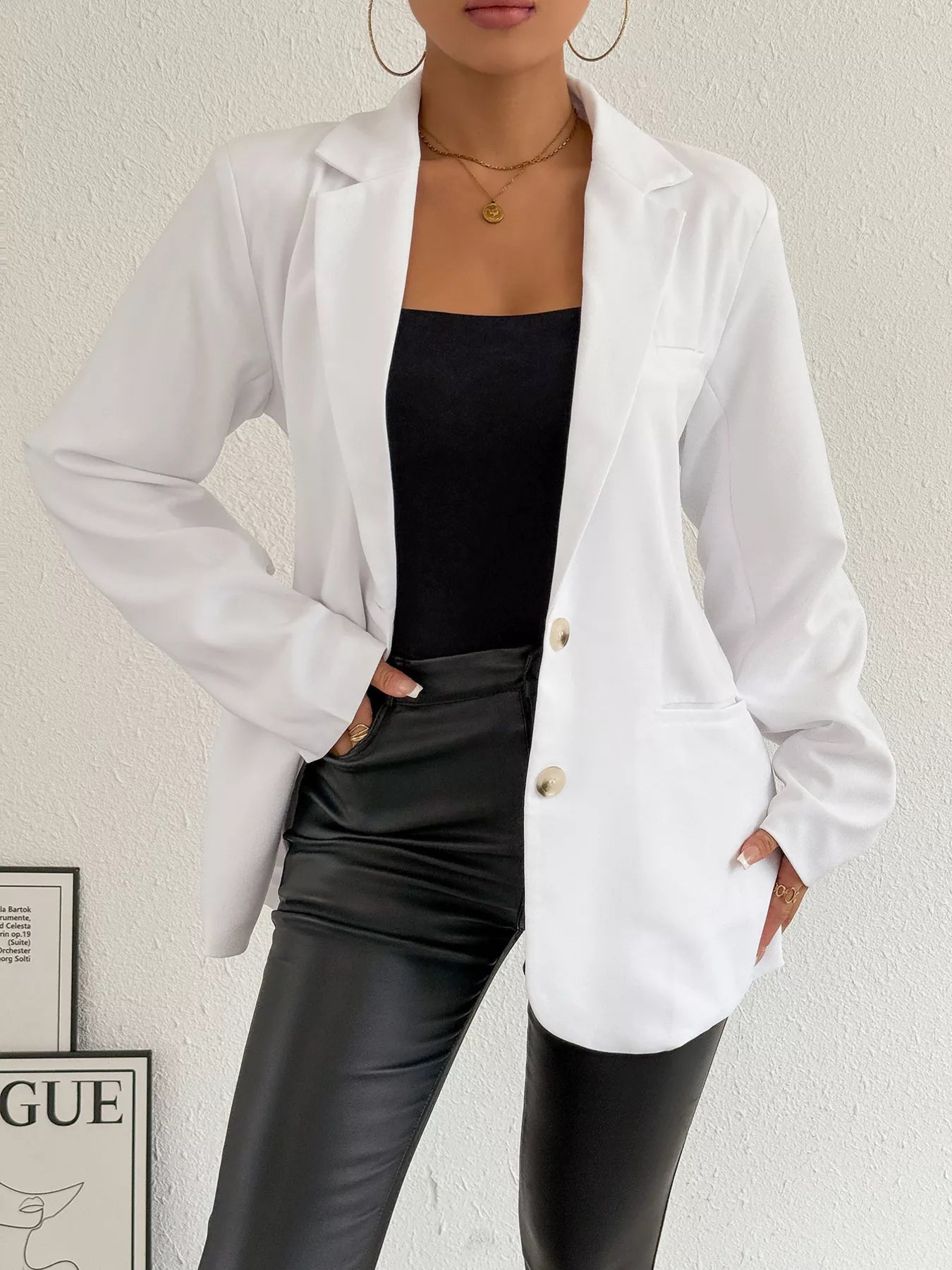 Lapel Collar Long Sleeve Blazer - Flip Flop Dynasty