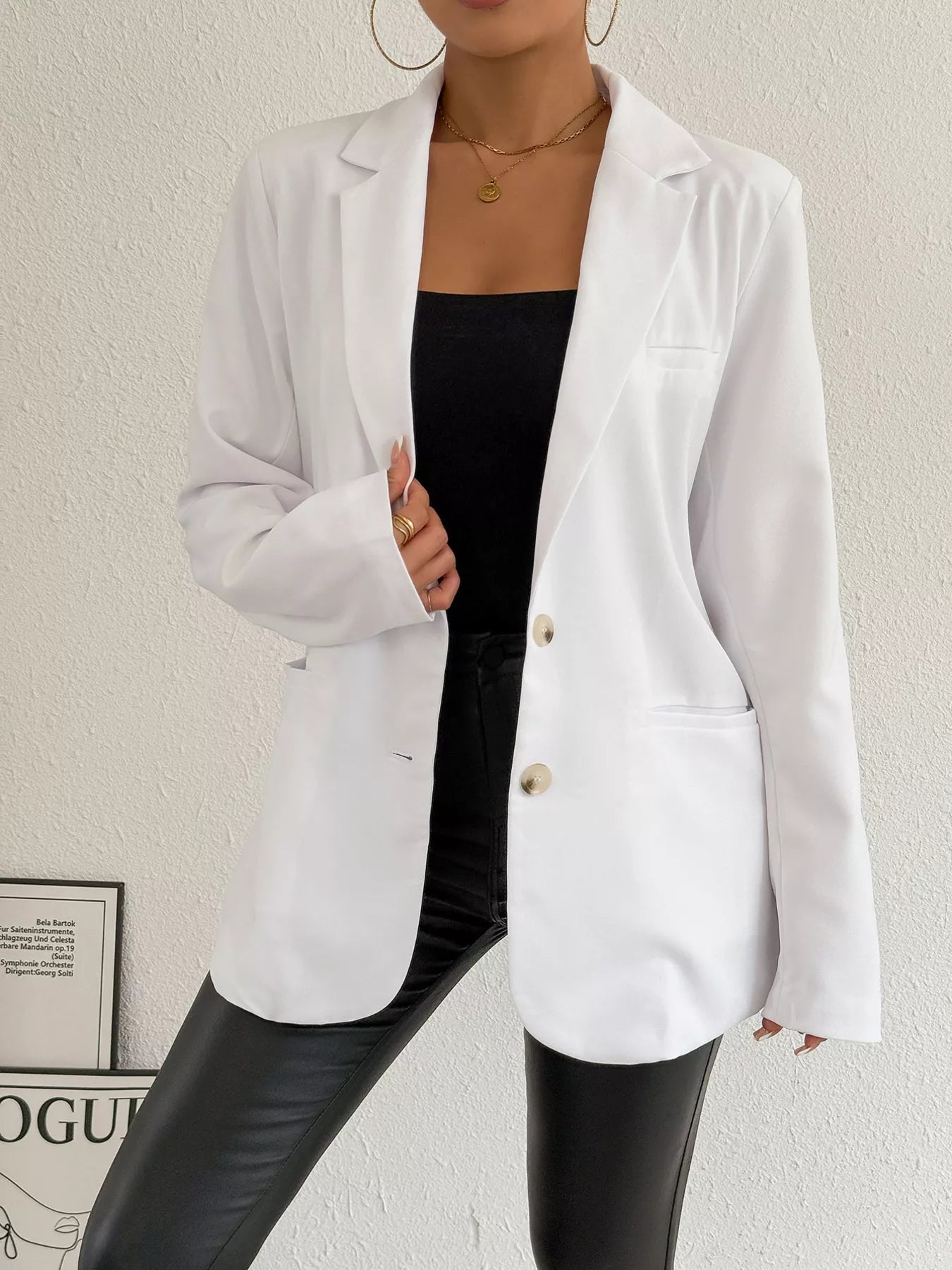 Lapel Collar Long Sleeve Blazer - Flip Flop Dynasty