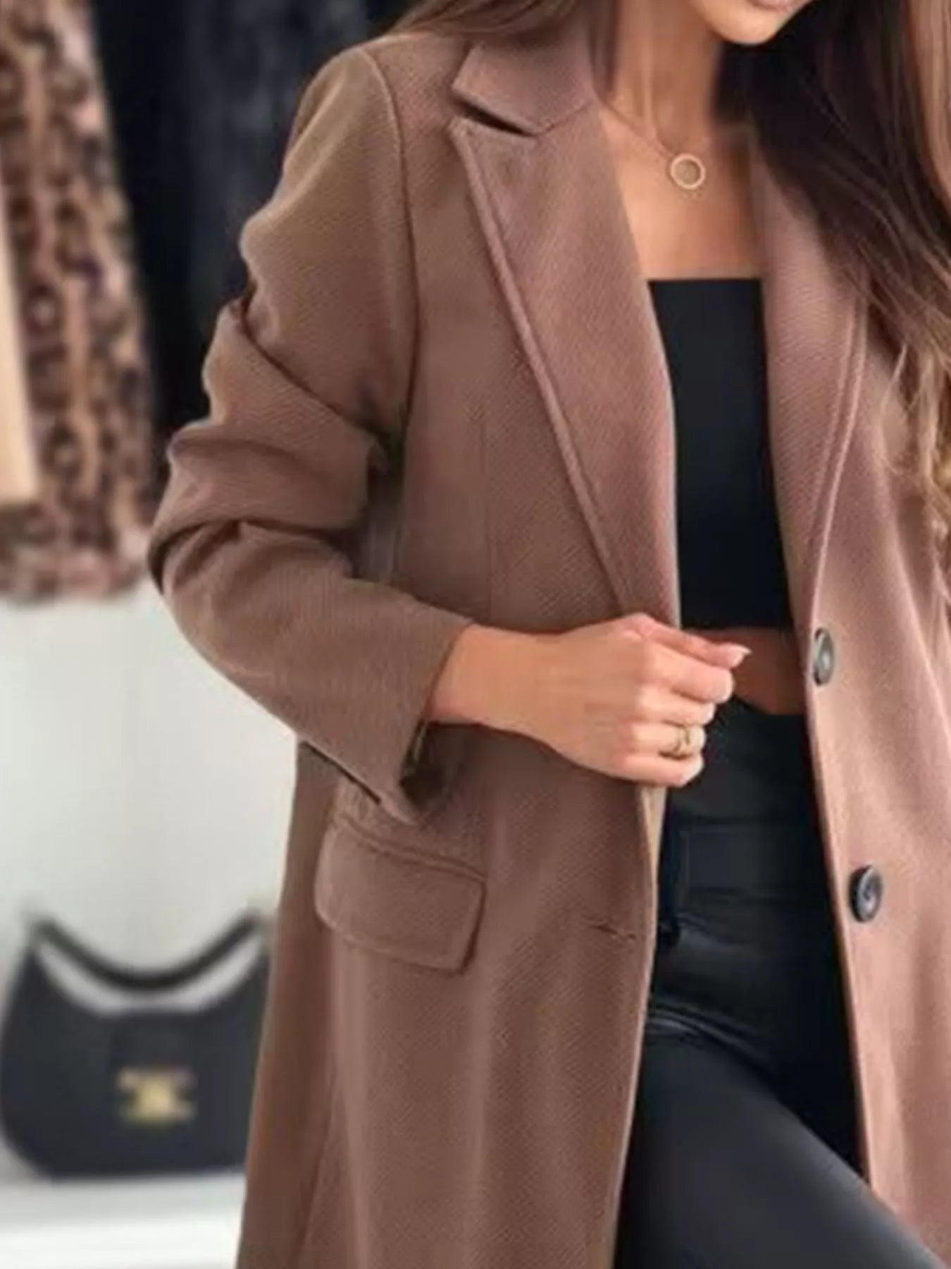 Lapel Collar Long Sleeve Coat - Flip Flop Dynasty