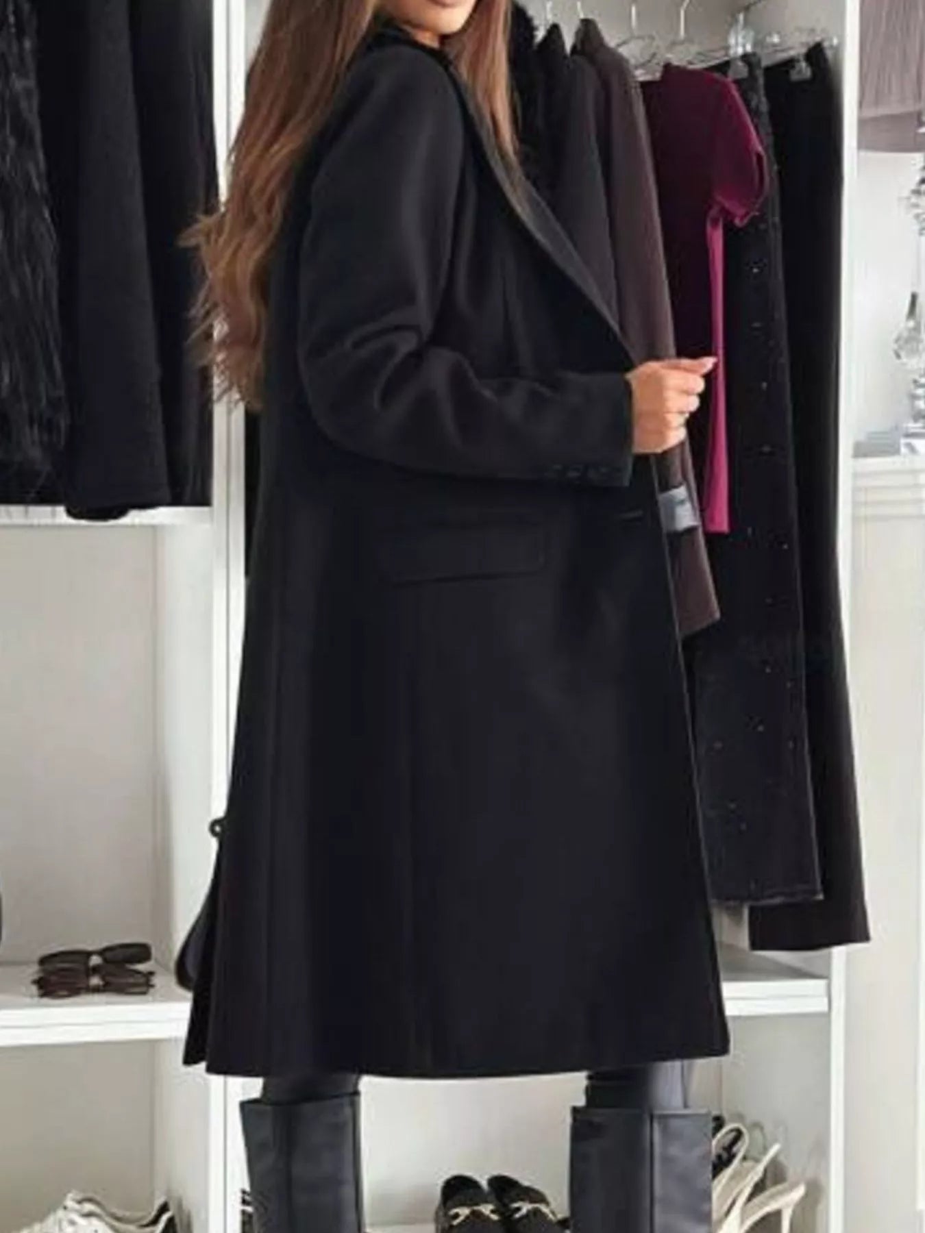 Lapel Collar Long Sleeve Coat - Flip Flop Dynasty
