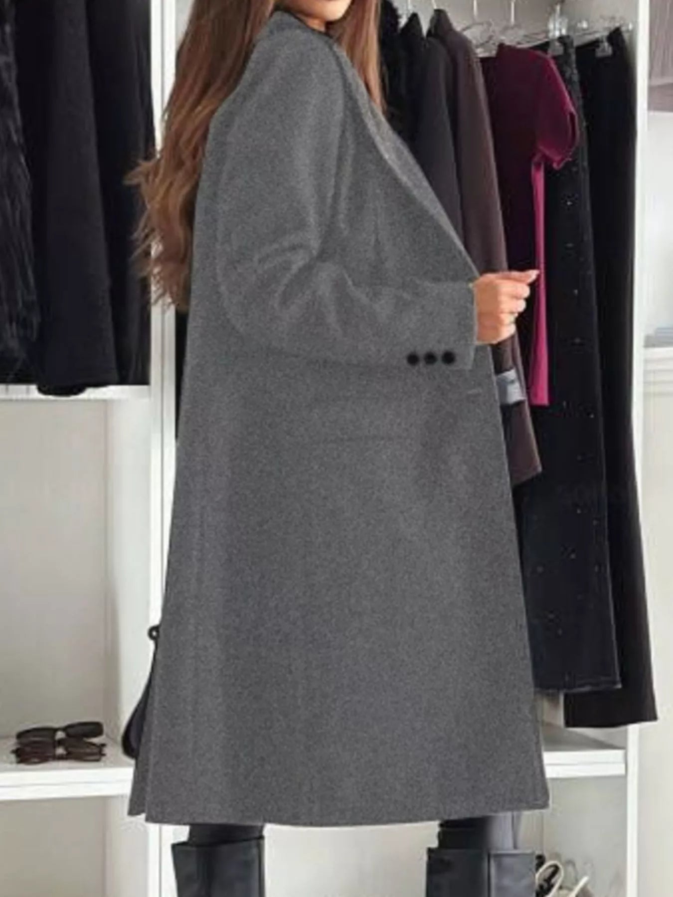 Lapel Collar Long Sleeve Coat - Flip Flop Dynasty