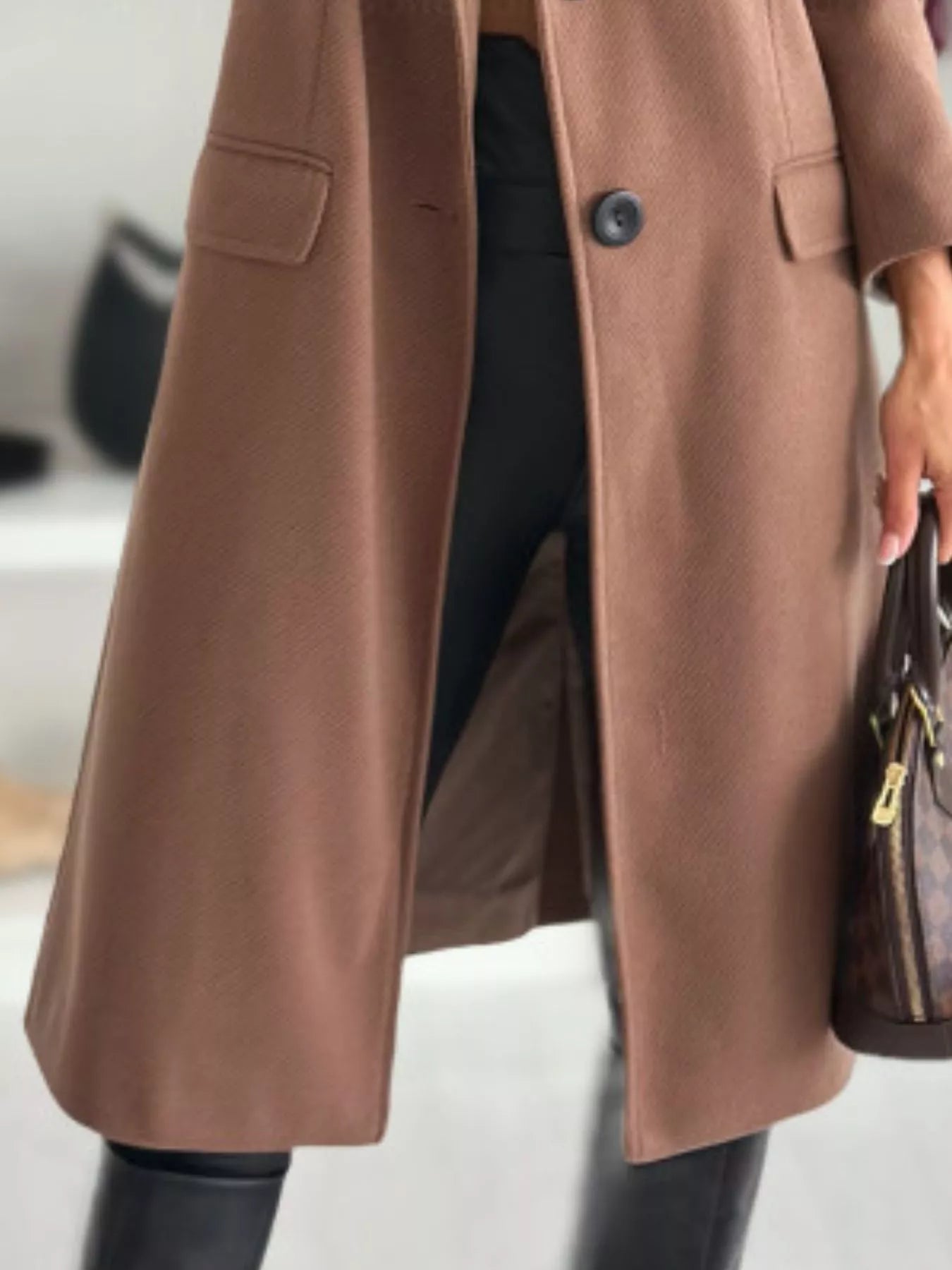 Lapel Collar Long Sleeve Coat - Flip Flop Dynasty