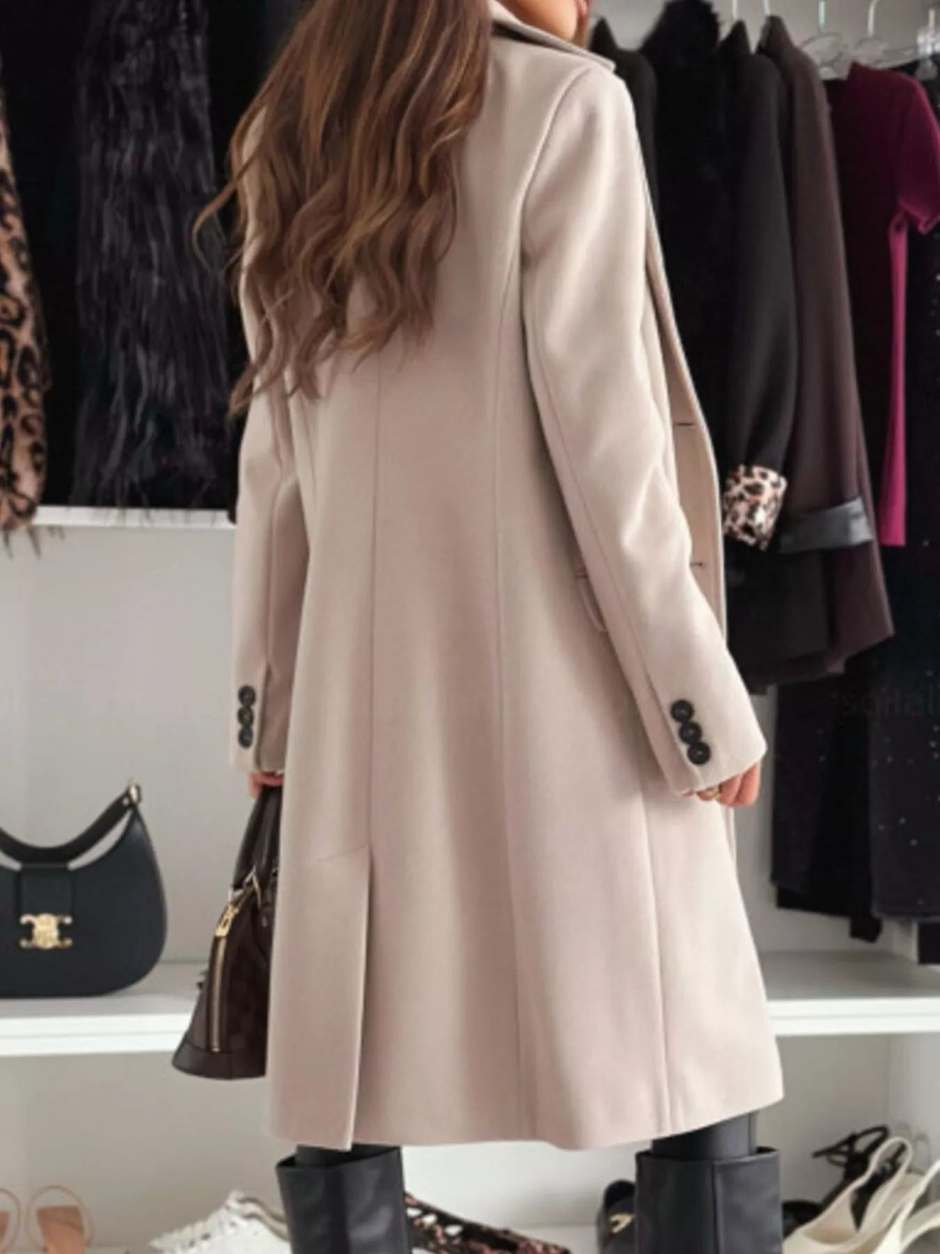 Lapel Collar Long Sleeve Coat - Flip Flop Dynasty