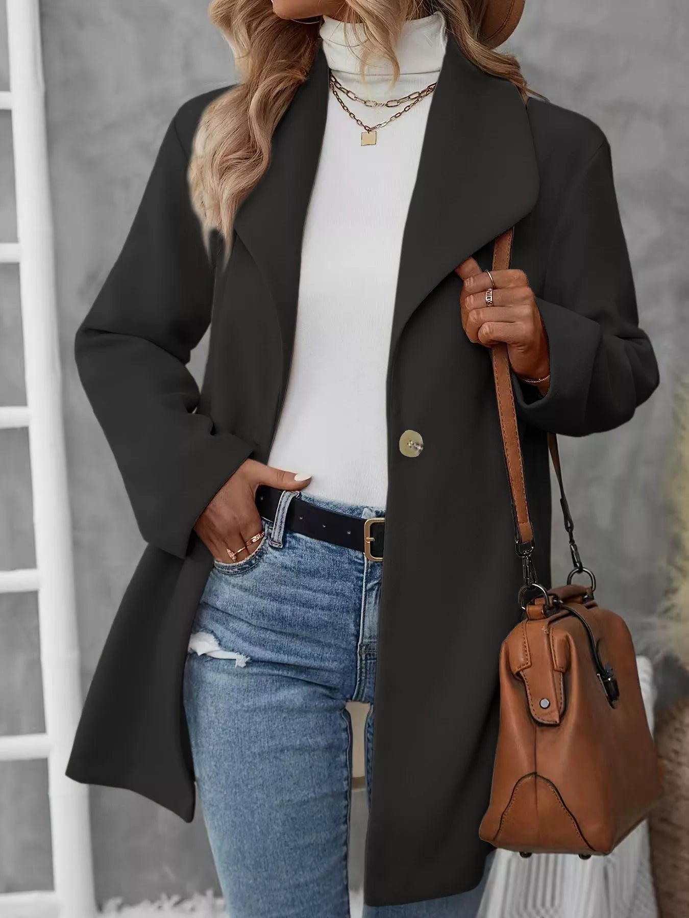 Lapel Collar Single - Button Wool Blend Overcoat - Flip Flop Dynasty