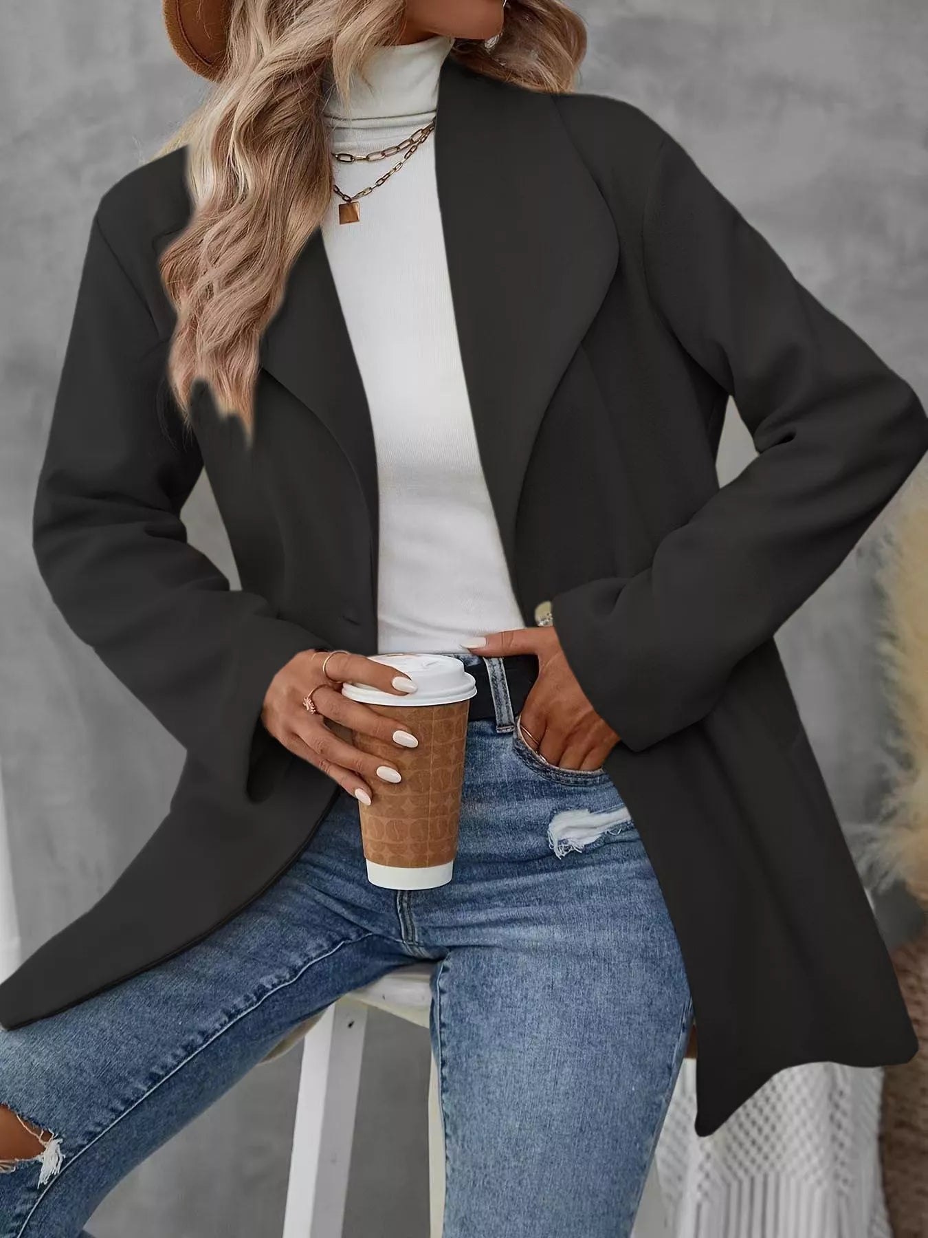 Lapel Collar Single - Button Wool Blend Overcoat - Flip Flop Dynasty