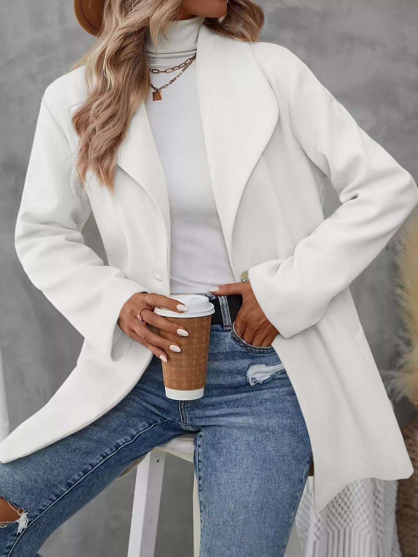 Lapel Collar Single - Button Wool Blend Overcoat - Flip Flop Dynasty