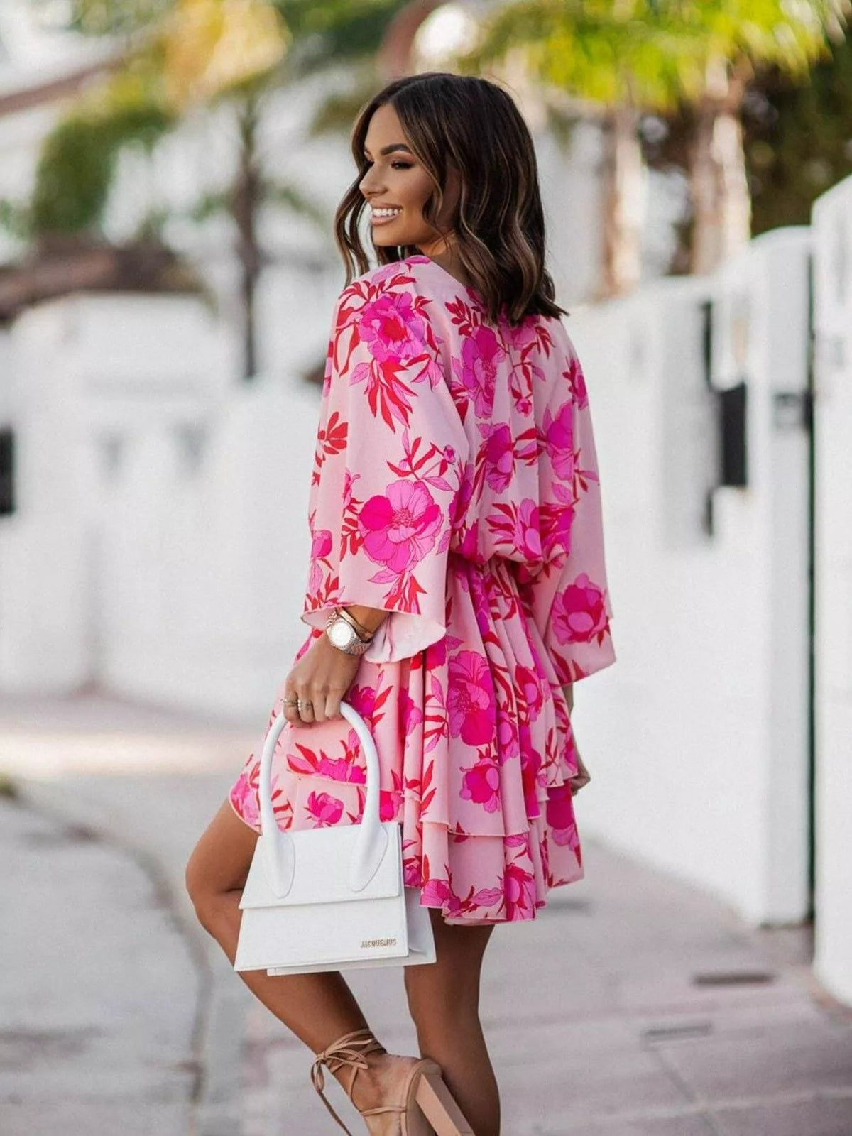 Layered Printed Surplice Mini Dress - Flip Flop Dynasty