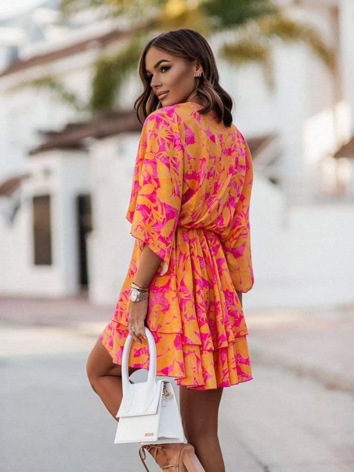 Layered Printed Surplice Mini Dress - Flip Flop Dynasty