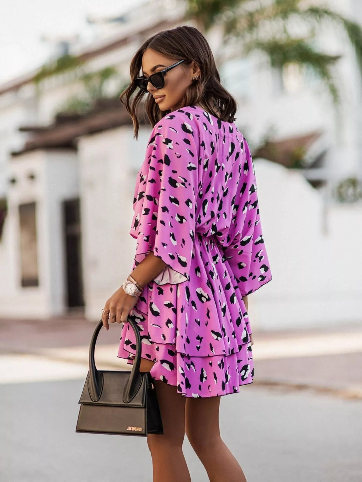 Layered Printed Surplice Mini Dress - Flip Flop Dynasty