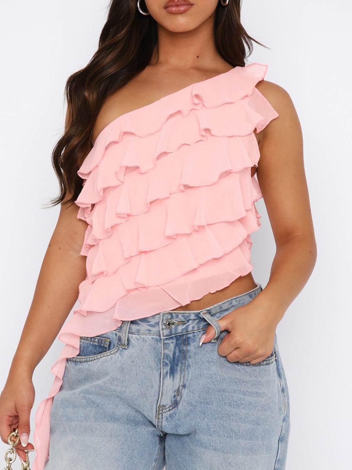 Layered Ruffled One Shoulder Tank - Flip Flop Dynasty